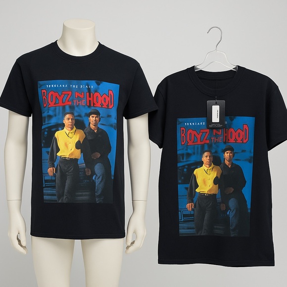 Boohoo Mens Black Graphic Tee with Blue and Yellow Accents - Picture 1 of 4